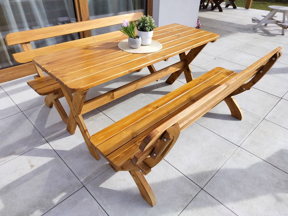 Meble ogrodowe komplet zestaw ogrodowy stół i dwie lawki