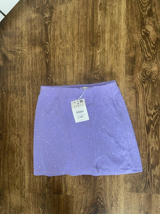 Brokatowa Fioletowa Spódniczka Pull&Bear S Viral Sylwester Impreza Hit