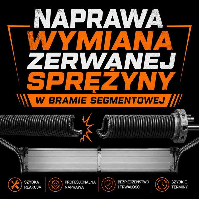 Naprawa uszkodzonej zerwanej pękniętej sprężyny linki bramy garażowej