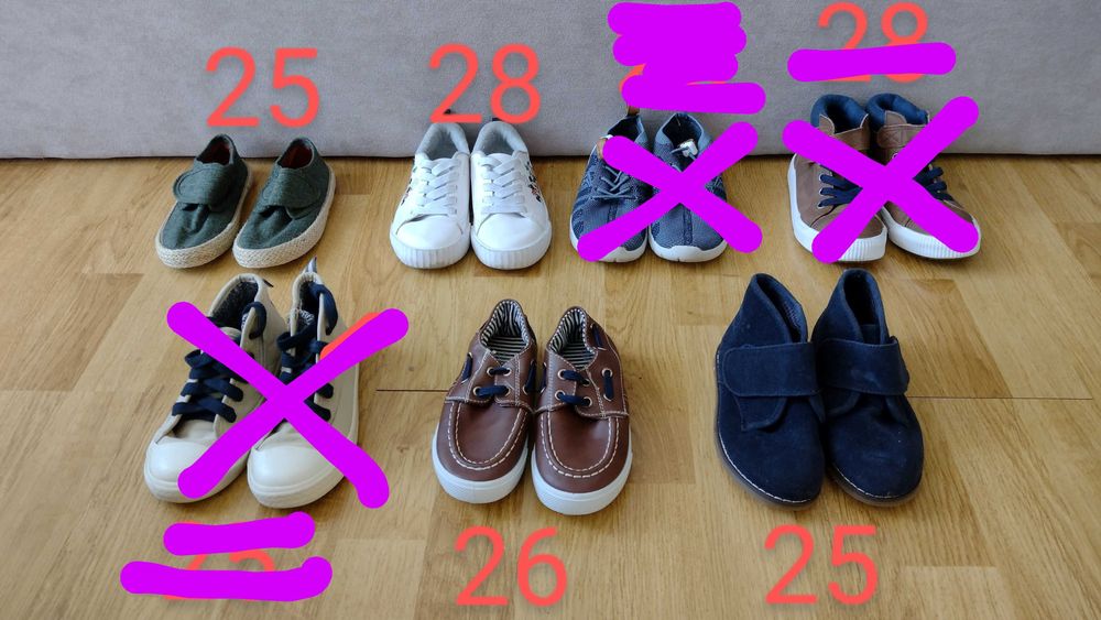 Buty dla chłopca, różne rozmiary