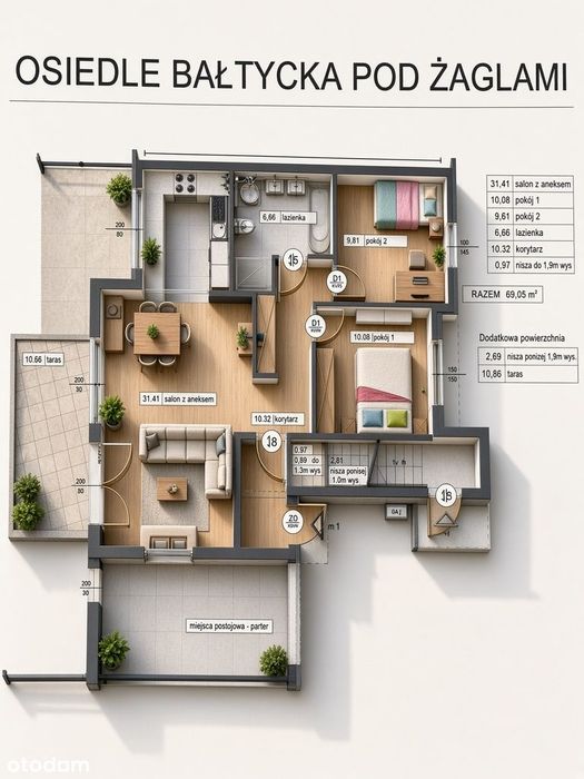 Umeblowany Apartament z dwoma Ogródkami
