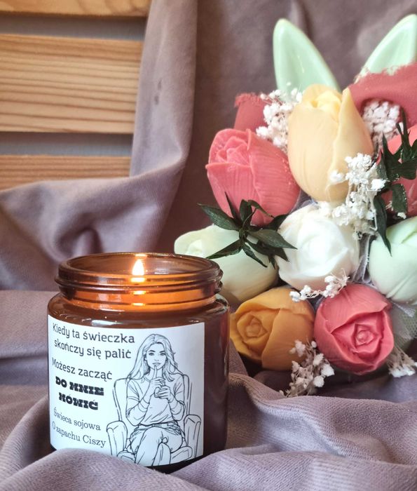 Świeca Sojowa o zapachu ciszy prezent dla przyjaciółki koleżanki