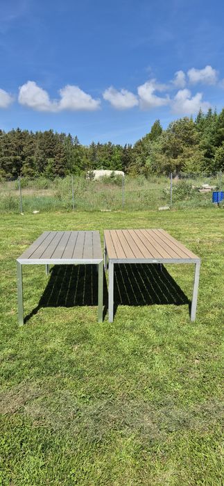Stół ogrodowy tarasowy zewnętrzny beżowy brązowy Jutlandia aluminiowy stelaż