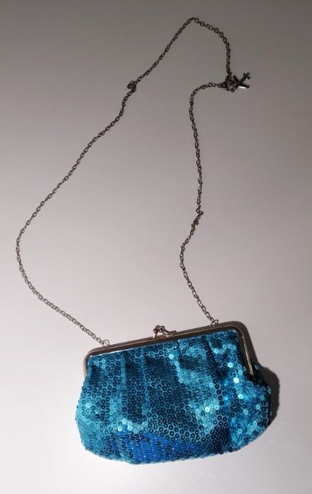 Torebka damska błyszcząca, niebieska, cekiny, na imprezę, przyjęcie