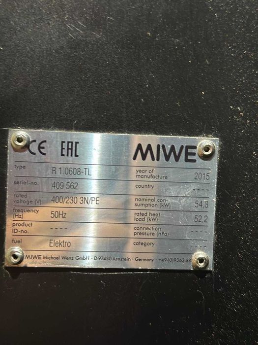 Ротаційна піч MIWE Roll-in RI 1.0608-TL (2015 р.) + 2 возики.