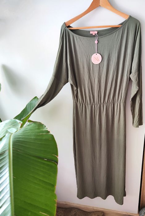 Sukienka midi bambus khaki Naree nowa z metką