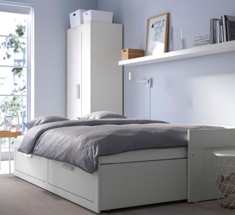 Łóżko drewniane białe leżanka Ikea Brimnes 80-160/200 materace