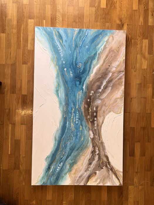 Quadro 150x90 azul, castanho e dourado
