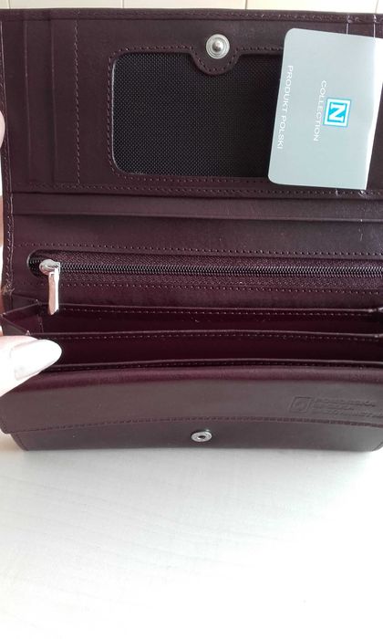 Portfel damski / portmonetka, kolor burgundowy, skóra naturalna, nowy