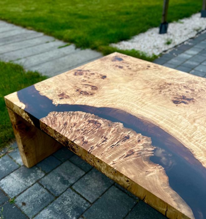 Drewniany stolik kawowy czeczot topola dąb żywica epoksydowa loft #48