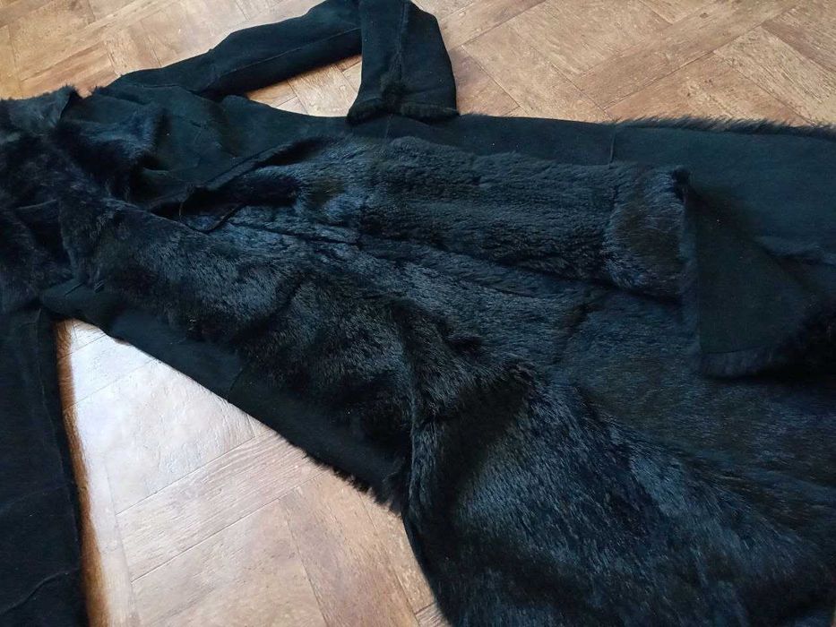 Чорна натуральна довга дубльонка дублянка натуральная шуба пальто