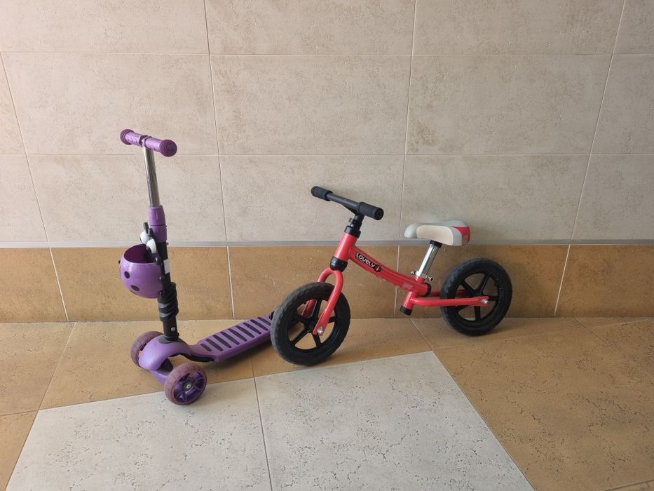 Bicicleta de equilíbrio Lovely + trotinete infantil 3 rodas