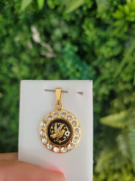 Medalion zawieszka  Toledo damasceński ptaszek Kryształki piękny nowy