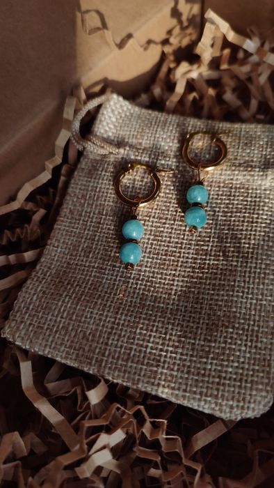 Nowe złote kolczyki 2w1 kółeczka z jadeitami