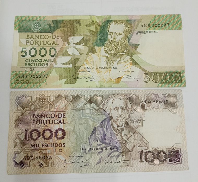 1 e 5 mil escudos 15€ a de 1 e 25 a de5