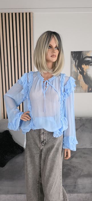 Bluzka z wiskozy z falbanką bufiaste rękawy V by Very r.XXL/44  oversize