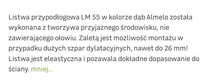 NOWE 2 x listwa przypodłogowa Arbiton LM 55 dąb almelo