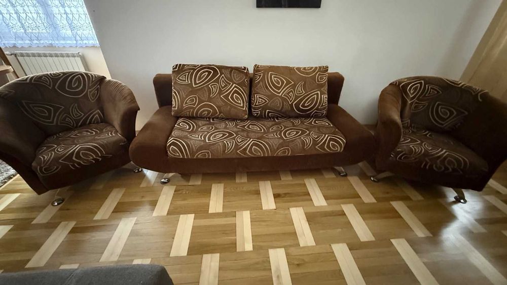 Komplet wypoczynkowy sofa + 2 fotele brązowe