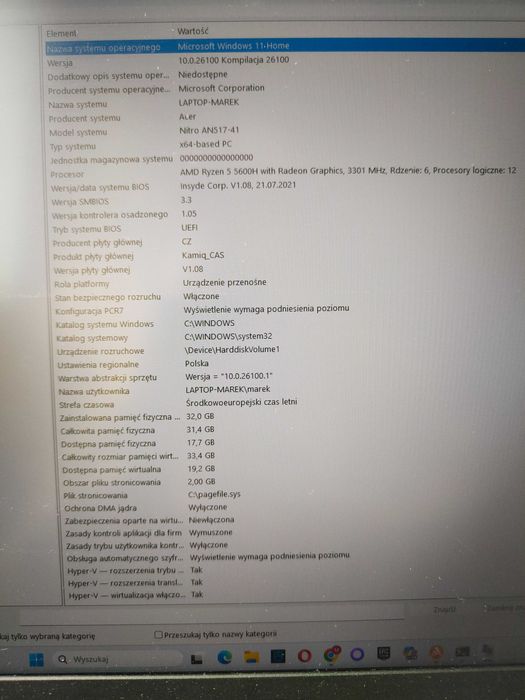 laptop gamingowy Acer Nitro 5 17,3" | Ryzen 5 5600H | RTX 3060 | 32 GB RAM | 2 TB SSD | 144Hz