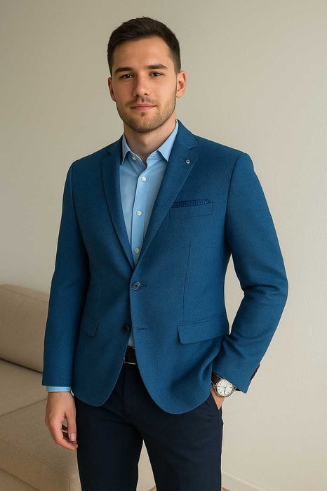 Niebieska marynarka męska elegancka sportowa 176 L XL polska marka