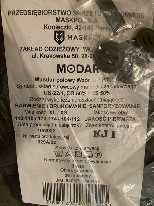 Mundur wokskowy 124P XL/XS