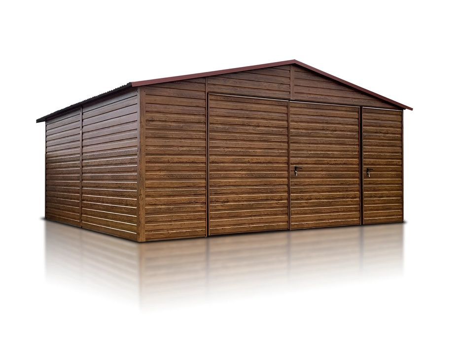 Garaż jednostanowiskowy 5x6 m - Dach dwuspadowy, Brama dwuskrzydłowa,