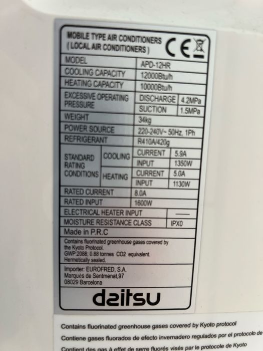 Ar condicionado portatil Daitsu, quente e frio 12,000Btus