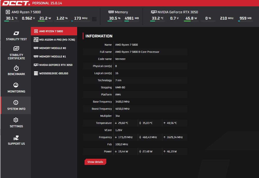 Ryzen 7 5800 - 8 Cores / 16 Threads - Excelente para Gaming