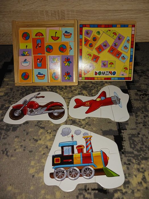 Małe drewniane domino plus układanka Stan idealny