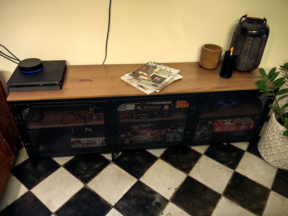 IKEA Szafka pod TV Fjallbo 150x36x54 czarna nowoczesna Loft industrial