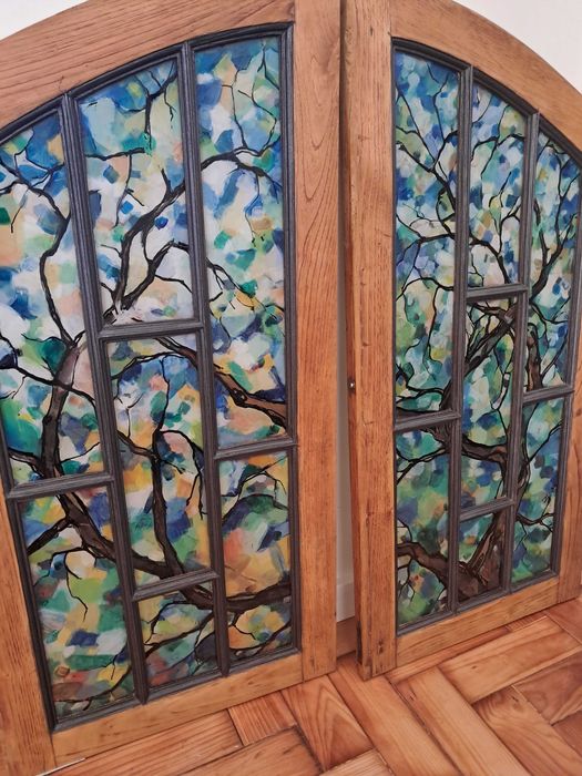 Vitral decorativo pintado janelas madeira