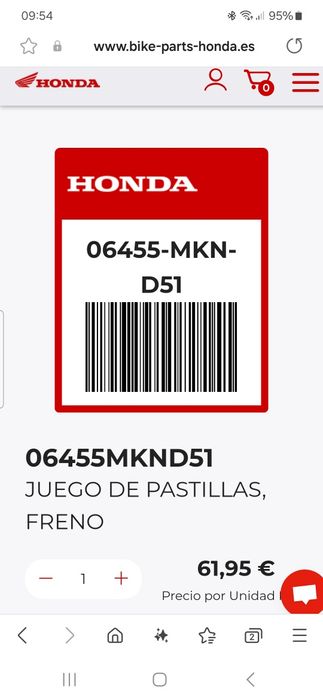 Pastilhas de travão (2x) Honda CB650R / África Twin