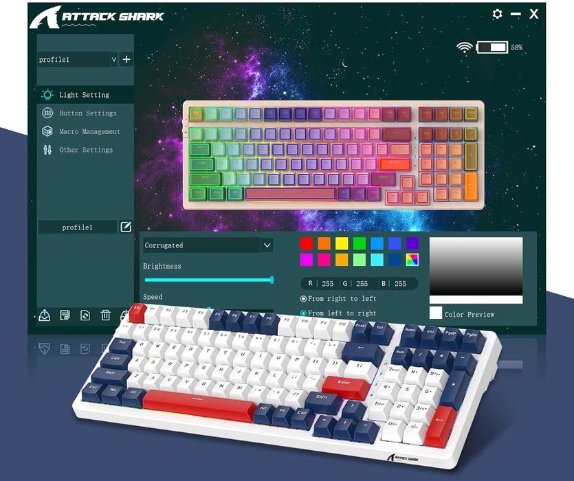 ATTACK SHARK K98 Klawiatura Mechaniczna RGB Bezprzewodowa BT5.0 2.4G