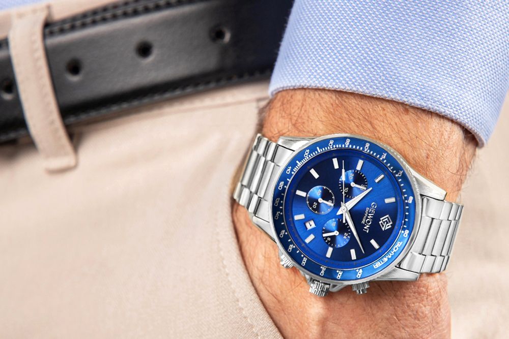 zegarek męski giewont chronograph sapphire srebrno niebieski gw3520-b3