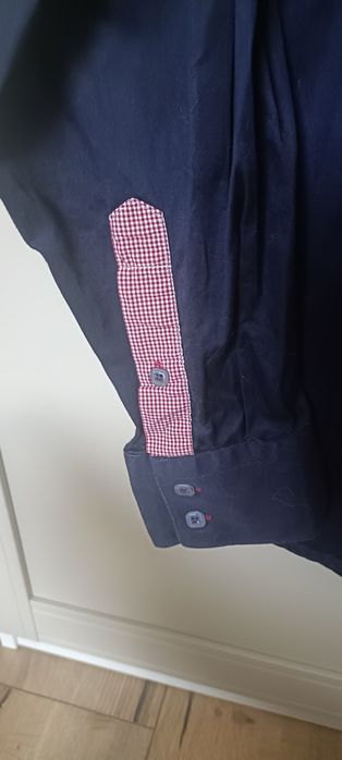 Granatowa koszula Pako Lorente M slim fit wykonczona czerwona kratka