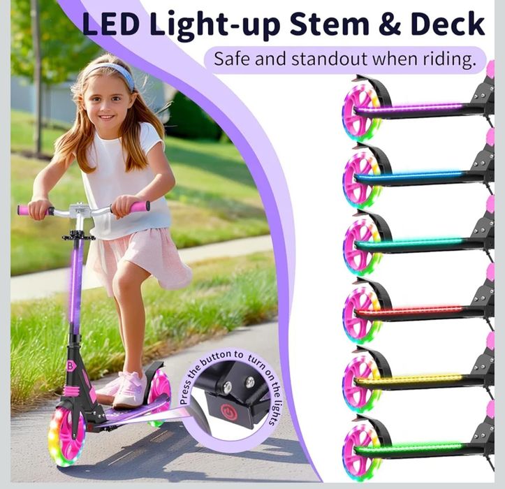 Hulajnoga czarno różowa led