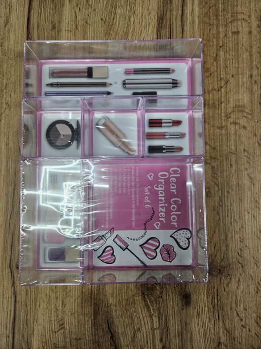 Zestaw 6 pojemników do szuflady Clear Color Organizer nowe