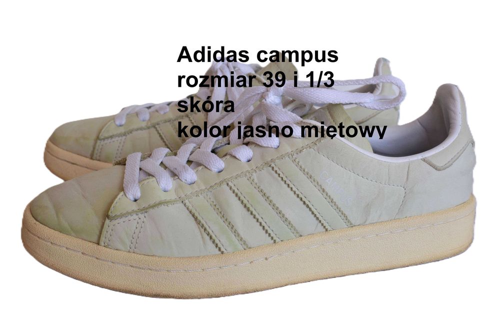 39 Adidas campus skórzane kolor jasno miętowy sneakrsy