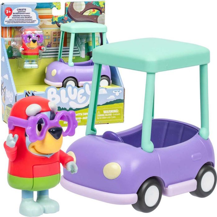 Bluey zestaw mały samochód Babuni i figurka Janiny auto Moose Toys pojazd