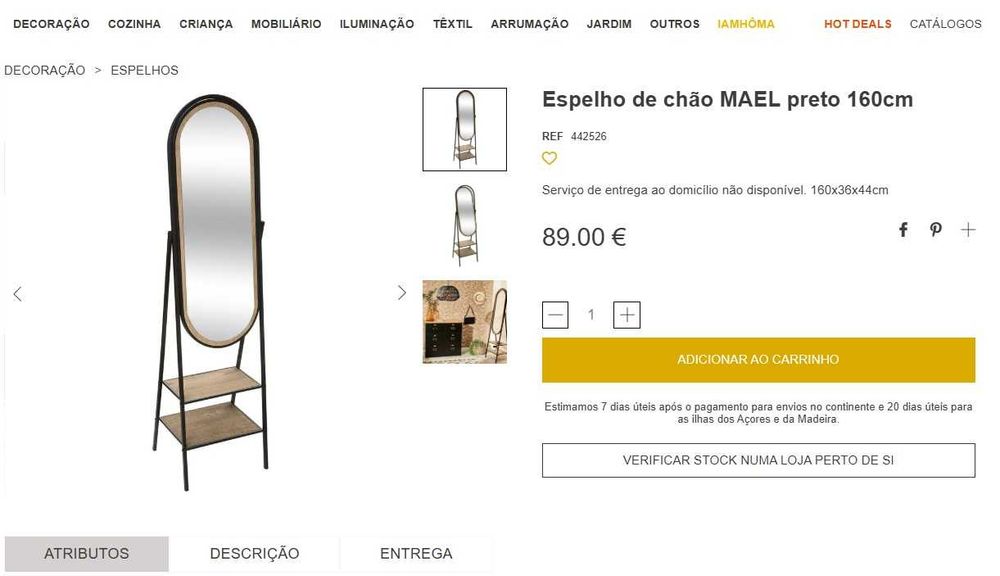 Espelho de chão MAEL preto – como novo
