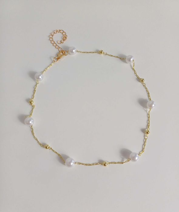 NOWY naszyjnik złoty z białymi perłami Vintage gratis