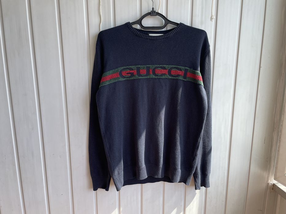 Темно синий свитер Gucci vintage knit sweater ne legit streetwear logo shirt y2k / M