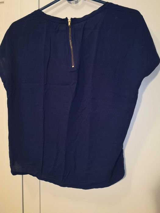 Pull & Bear granatowa bluzka motyle 36/S