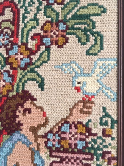 ORIGINAL - tapete arraiolos quadro de  Anjo pomba menino