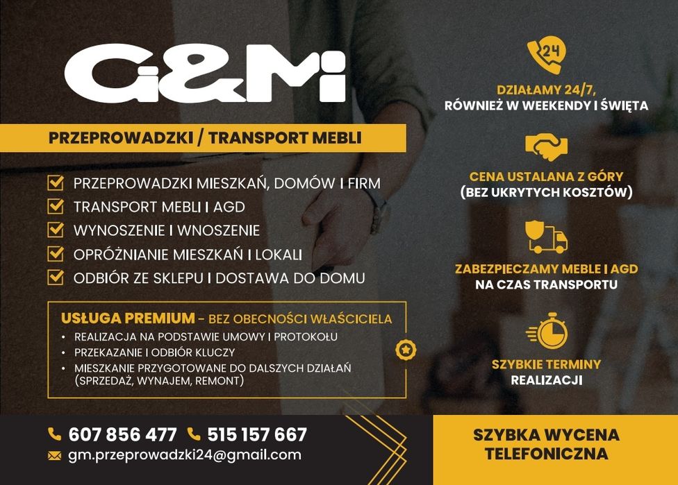 Przeprowadzki, transport mebli i AGD - Poznań - od 250 zł