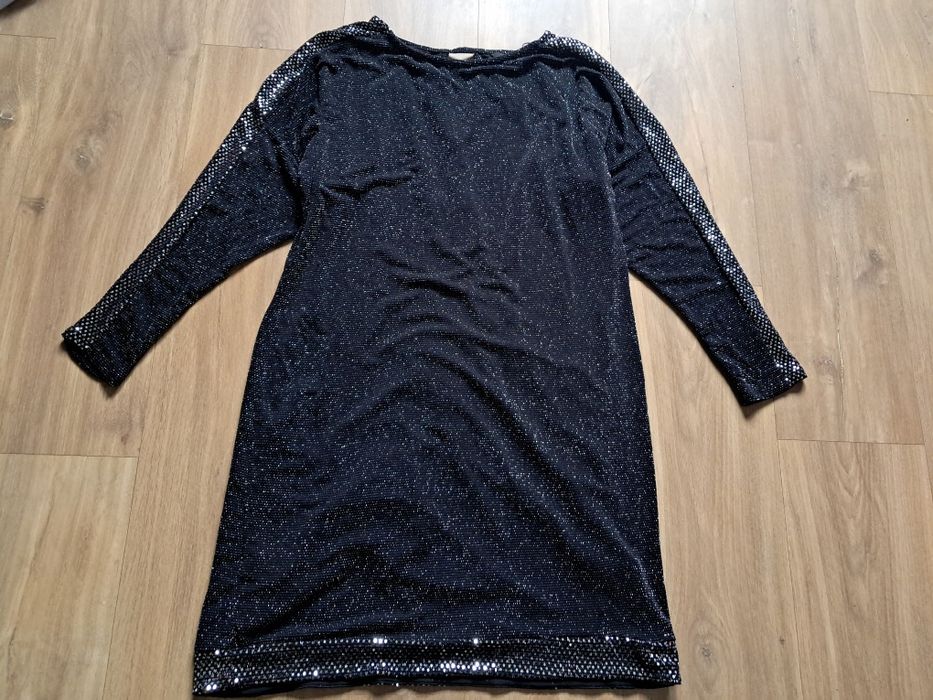 Mini sukienka cekiny mieniaca sie brokatowa nitka XL 42
