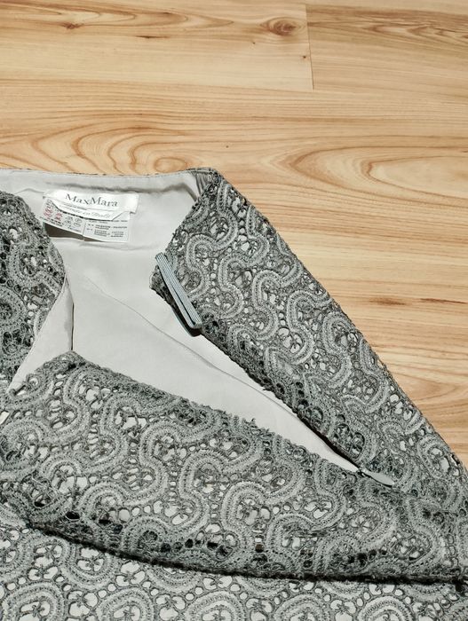 Szara Srebrna Koronkowa Spódnica Ołówkowa Max Mara Made In Italy