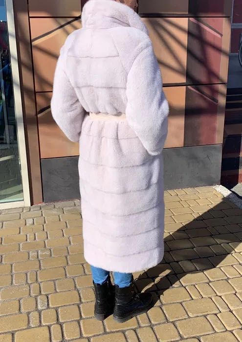 Біла довга натуральна шуба пальто норка греція норковая белая шуба S