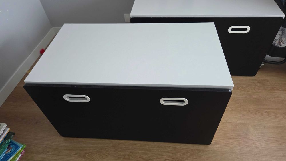 IKEA SMASTAD ławka + pojemnik 90x50x48 – biało-czarna – 2 szt.