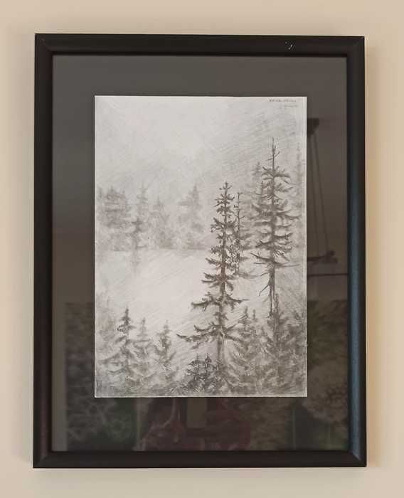 Rysunek ołówkiem, pejzaż, Beskid Żywiecki, format A4